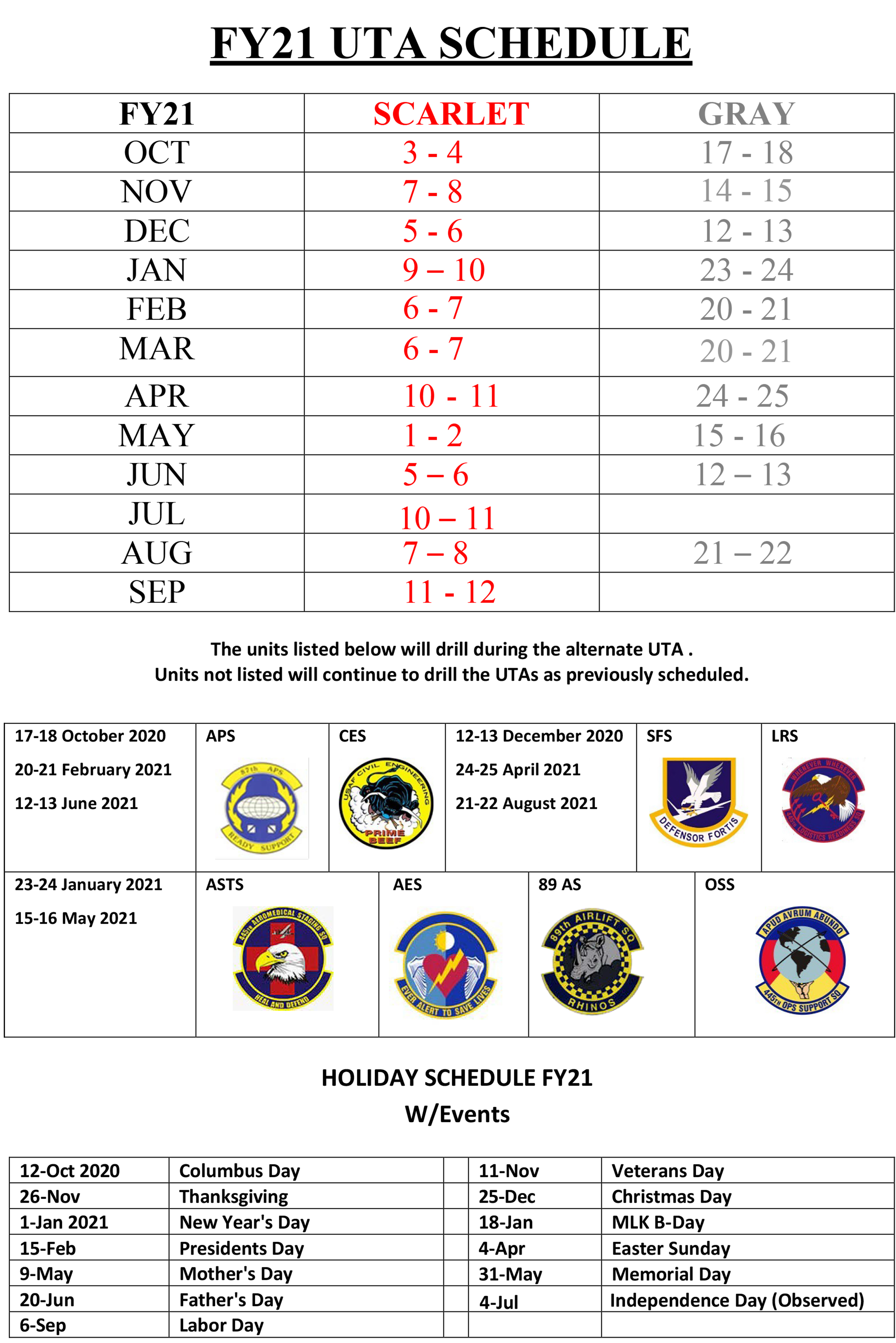 Current UTA Schedule